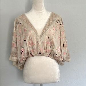 Free People Art Deco style Silk Blouse XS